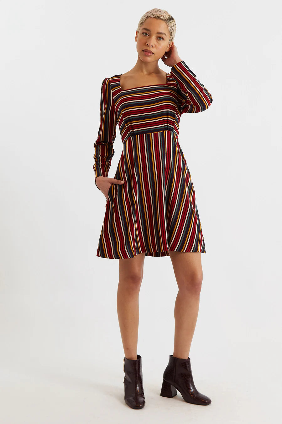 Louche London Cossette Winter Stripe Long Sleeve Mini Dress