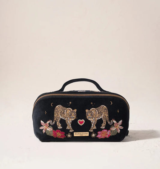Elizabeth Scarlett - Celestial Leopard Velvet Open Flat Makeup Bag