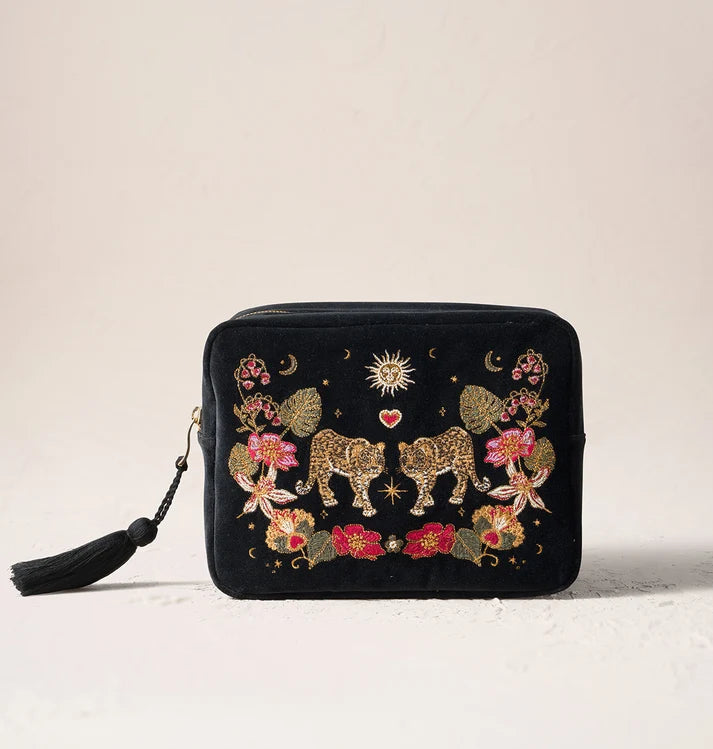 Elizabeth Scarlett - Celestial Leopard Velvet Wash Bag