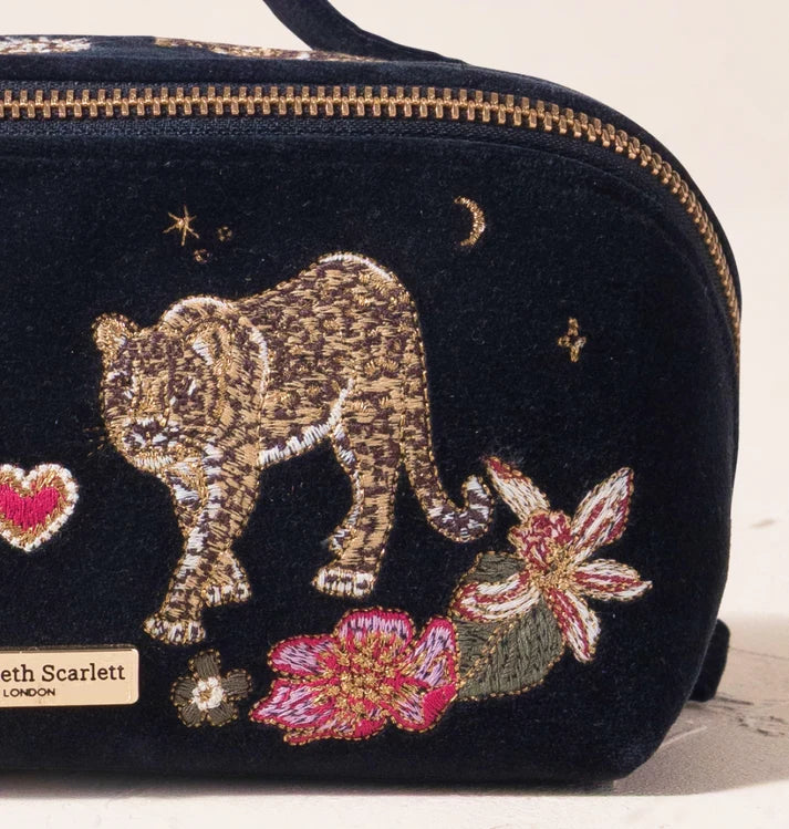 Elizabeth Scarlett - Celestial Leopard Velvet Open Flat Makeup Bag