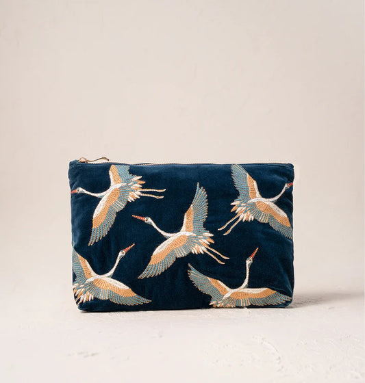 Elizabeth Scarlett Cranes Everyday Pouch - Ink Blue