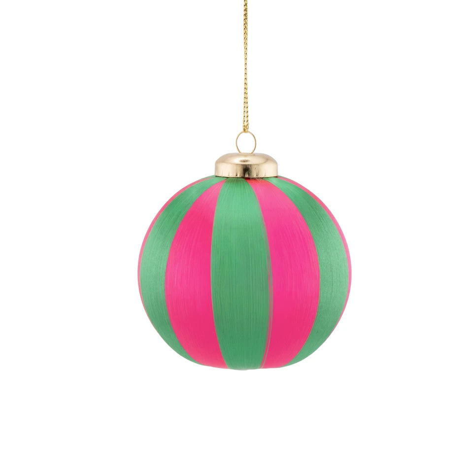 Sass & Belle-Green & Pink Stripe Yarn Shaped Baubles - Set of 6