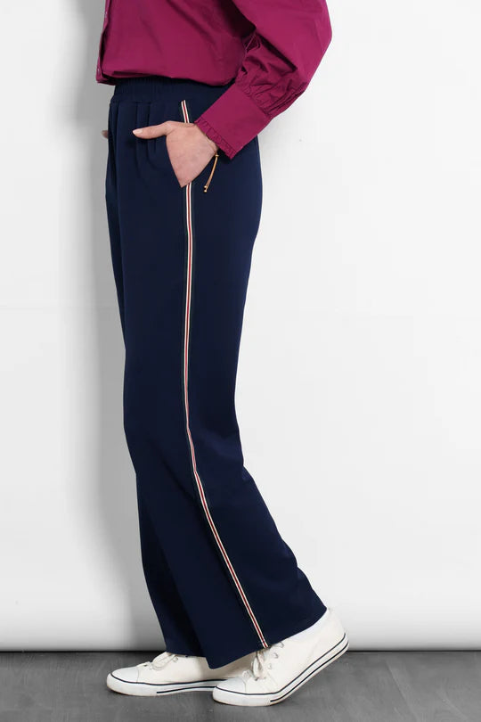 Sarta - Margot Wide Leg Trousers- Navy Blue/Red, Stripe