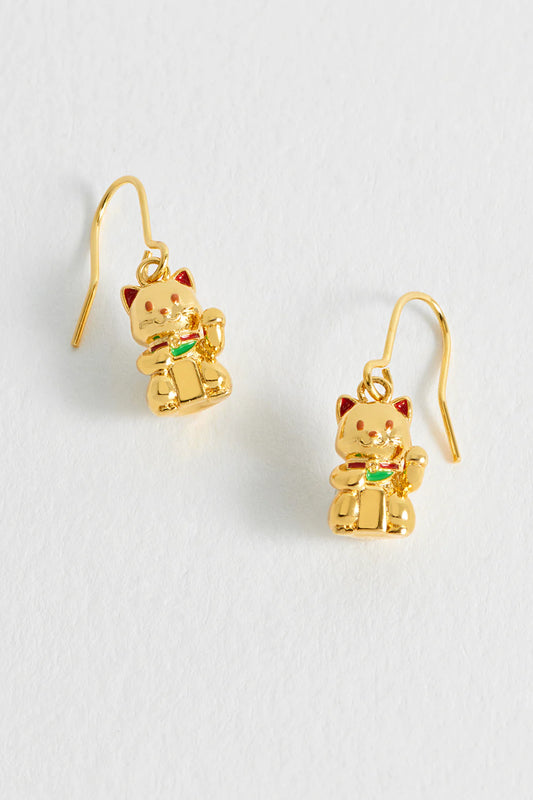 Estella Bartlett Lucky Cat Hook Earrings