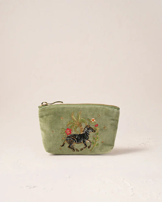 Elizabeth Scarlett Wild Zebra Palm Coin Purse - Olive