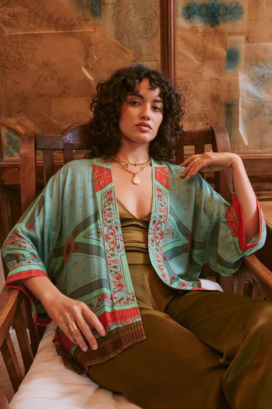 One Hundred Stars - Fleur De Lys Aqua Kimono