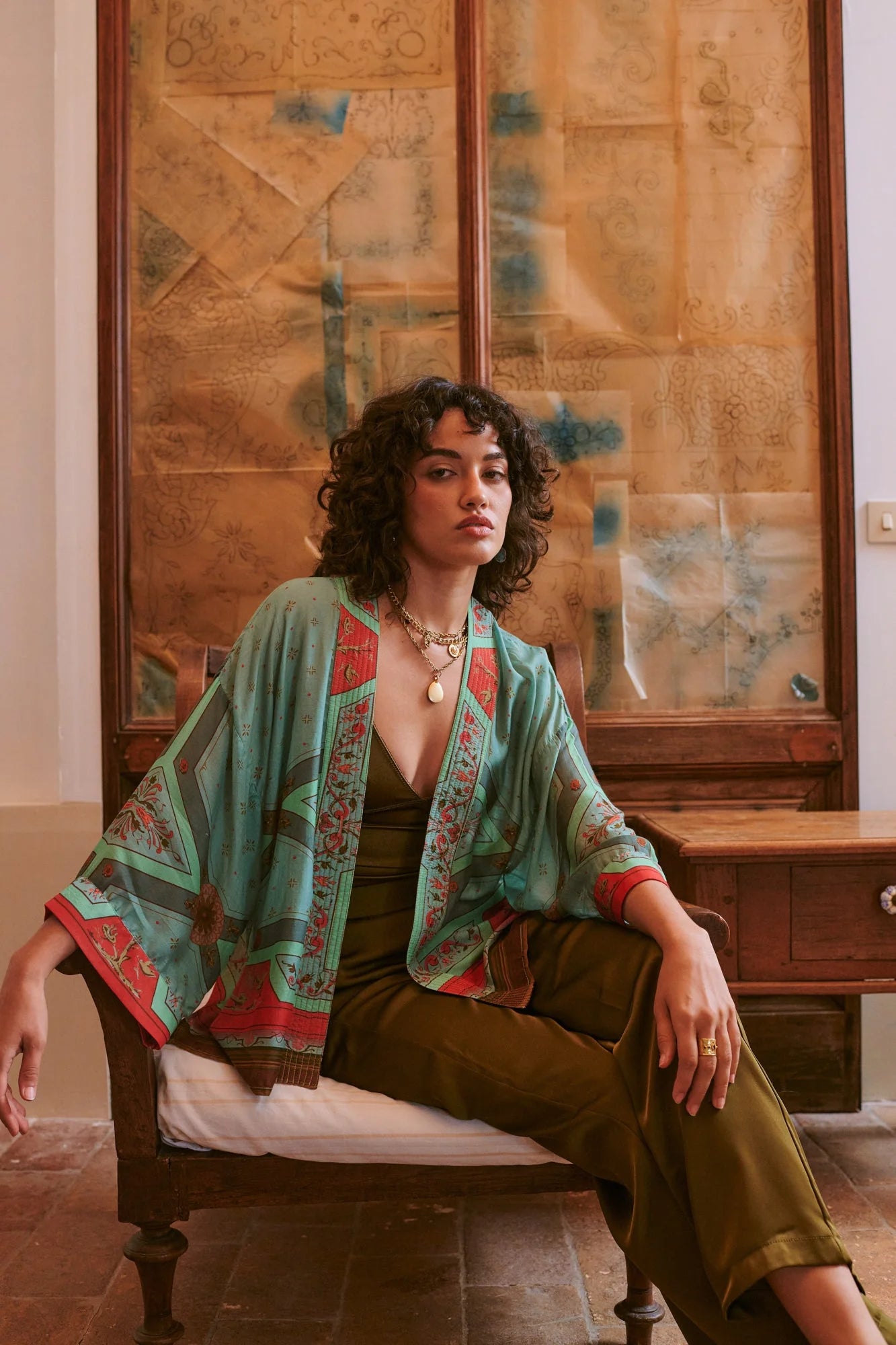 One Hundred Stars - Fleur De Lys Aqua Kimono