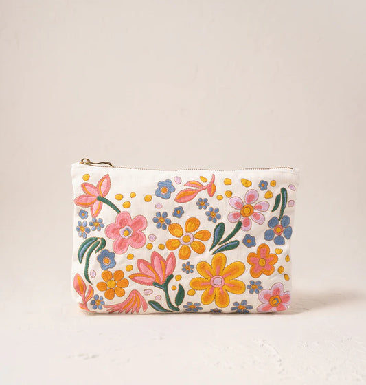 Elizabeth Scarlett Flower Power Cotton Everyday Pouch - Cream