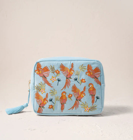 Elizabeth Scarlett Flying Parrots Wash Bag - French Blue