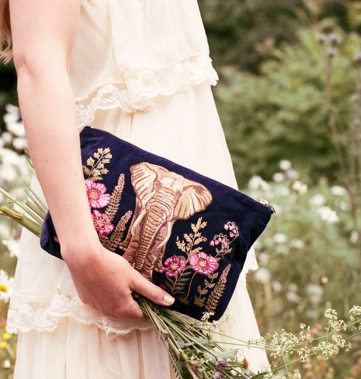 Elizabeth Scarlett - Botanical Elephant Velvet Everyday Pouch