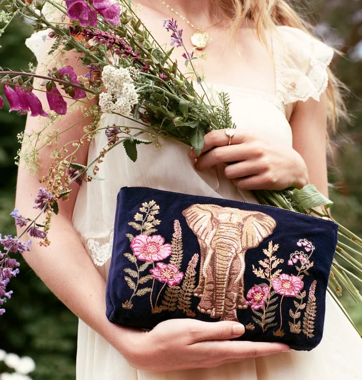 Elizabeth Scarlett - Botanical Elephant Velvet Everyday Pouch