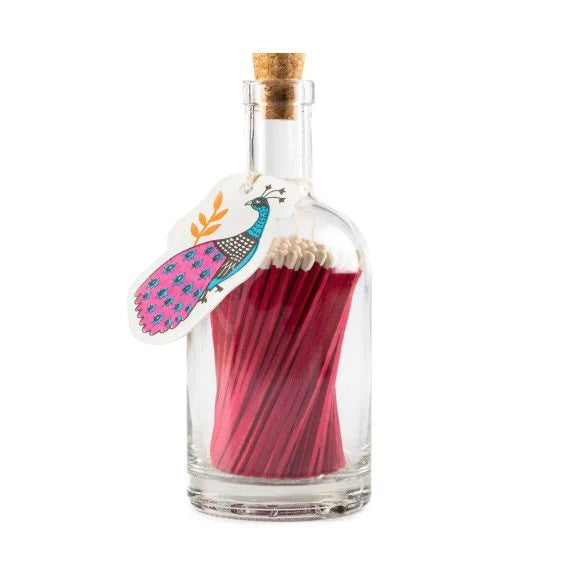 Pink Peacock Glass Bottle Matches