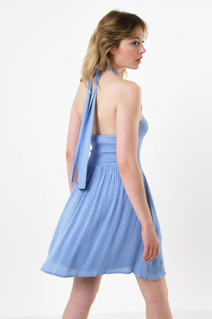 Louche - Geri Petite Dot Halter Neck Mini Dress