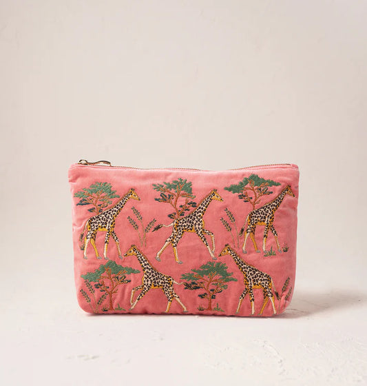 Elizabeth Scarlett Giraffe Herd Everyday Pouch - Coral