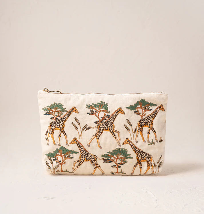 Elizabeth Scarlett Giraffe Herd Everyday Pouch - Cream
