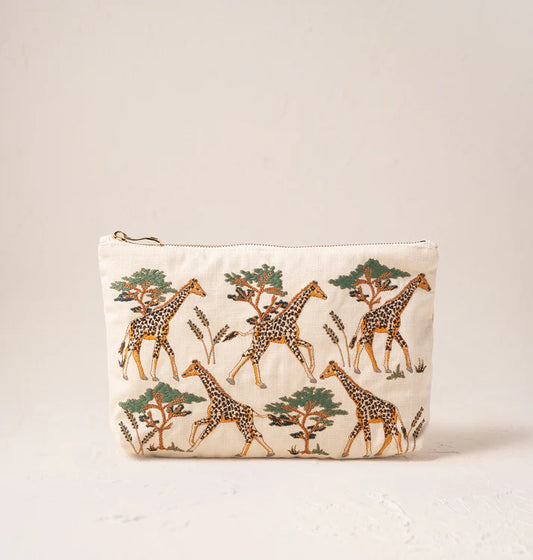 Elizabeth Scarlett Giraffe Herd Everyday Pouch - Cream