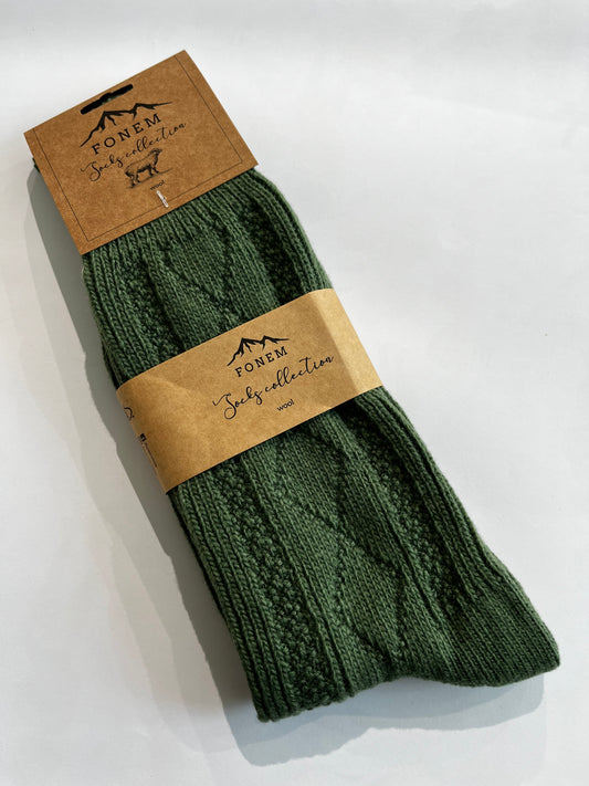 Fonem Men's Ribbed Wool Socks - Green