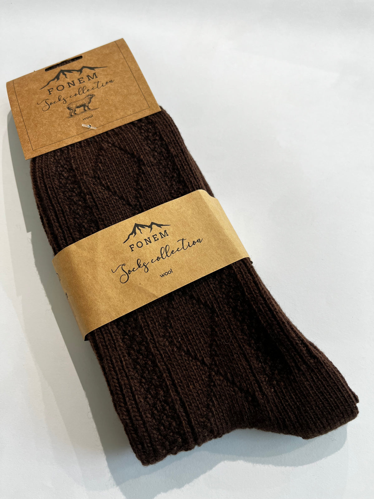 Fonem Men's Ribbed Wool Socks - Brown