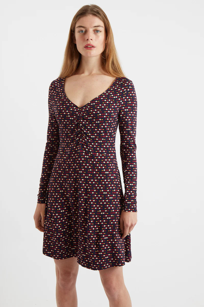 Louche London Jona Retro Dots Print Long Sleeve Mini Dress