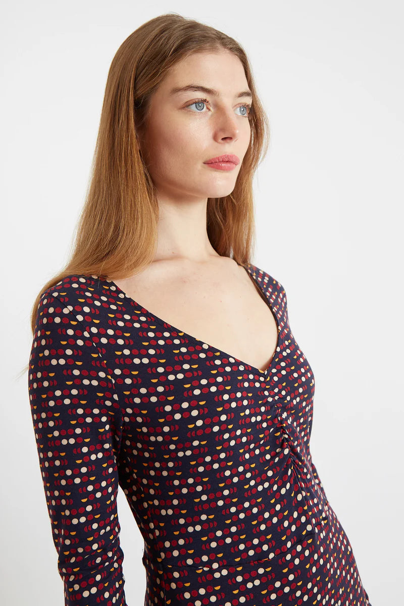 Louche London Jona Retro Dots Print Long Sleeve Mini Dress