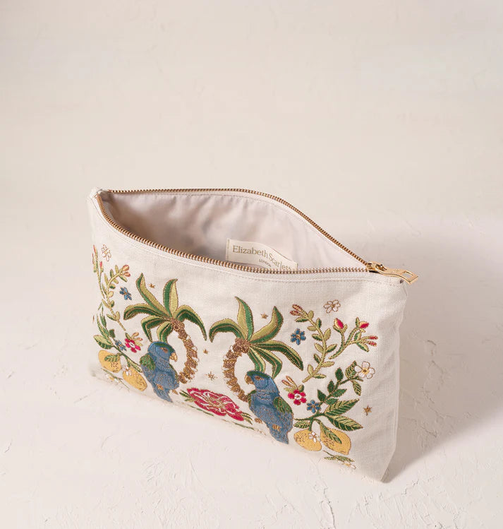 Elizabeth Scarlett Tropical Parrot Canvas Everyday Pouch - Cream