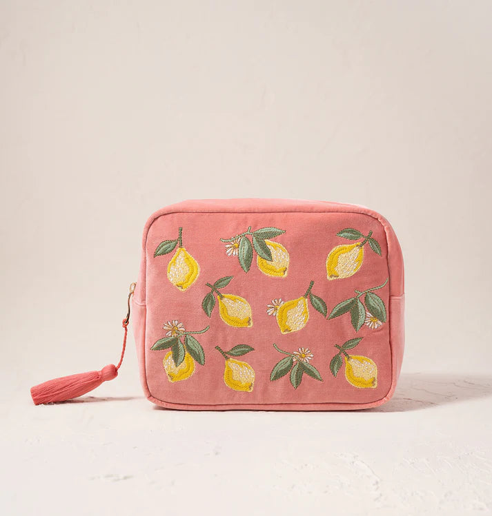 Elizabeth Scarlett Lemon Blossom Velvet Wash Bag - Coral