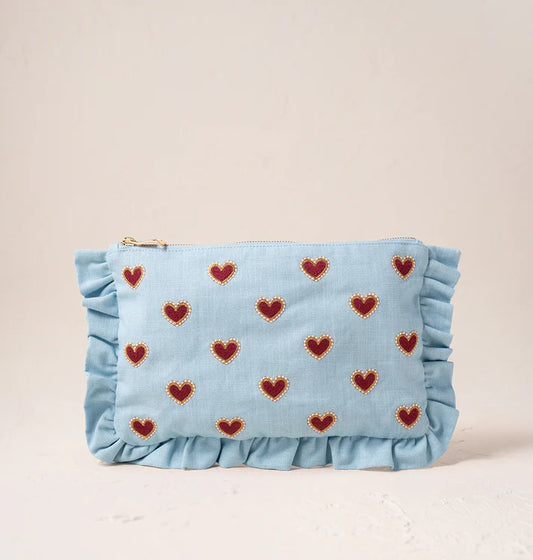 Elizabeth Scarlett Love Hearts Frill Pouch - French Blue