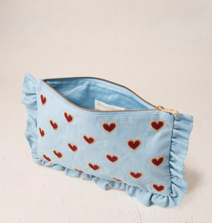 Elizabeth Scarlett Love Hearts Frill Pouch - French Blue