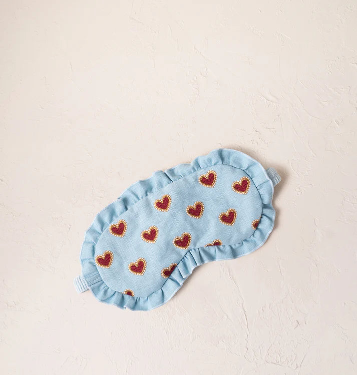 Elizabeth Scarlett Love Hearts Frill Eye Mask - French Blue