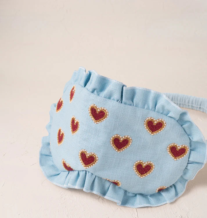 Elizabeth Scarlett Love Hearts Frill Eye Mask - French Blue