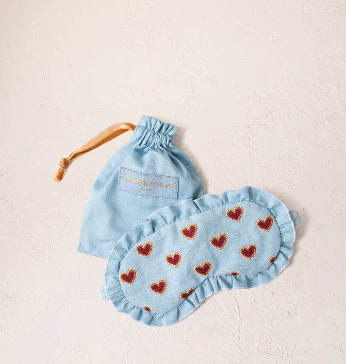 Elizabeth Scarlett Love Hearts Frill Eye Mask - French Blue