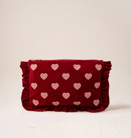 Elizabeth Scarlett Love Hearts Frill Pouch - Rouge
