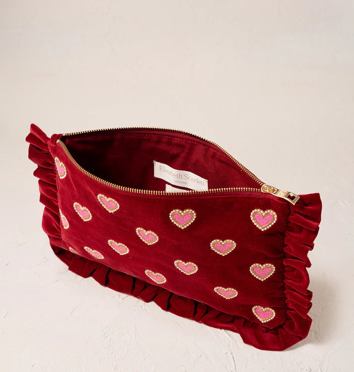 Elizabeth Scarlett Love Hearts Frill Pouch - Rouge