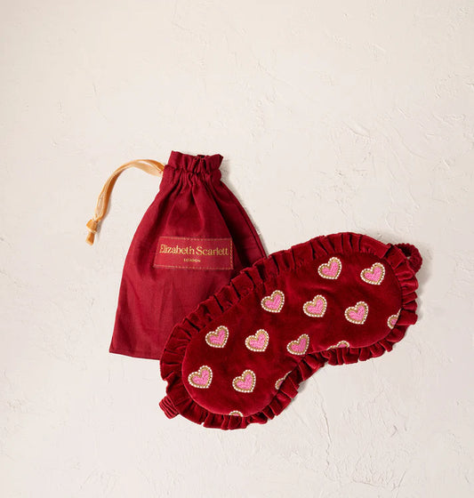 Elizabeth Scarlett Love Hearts Frill Eye Mask - Rouge
