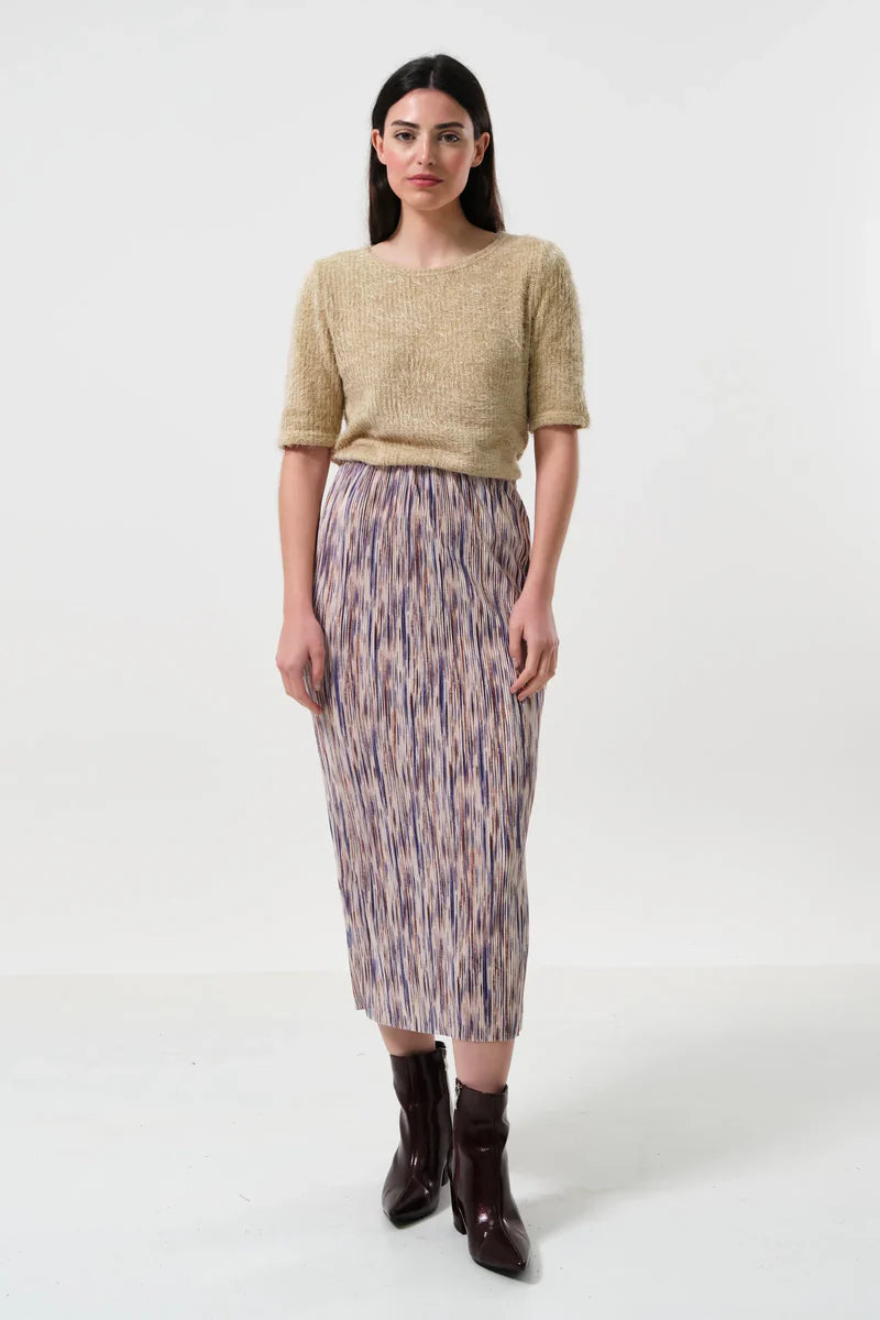 Louche - Maylis Line Print Pleat Mid Skirt