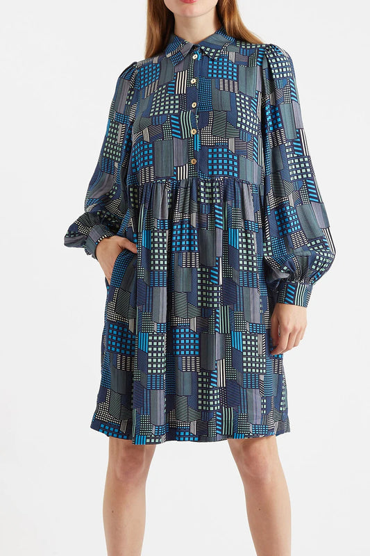 Louche London Melly Geo City Print Mini Shirt Dress