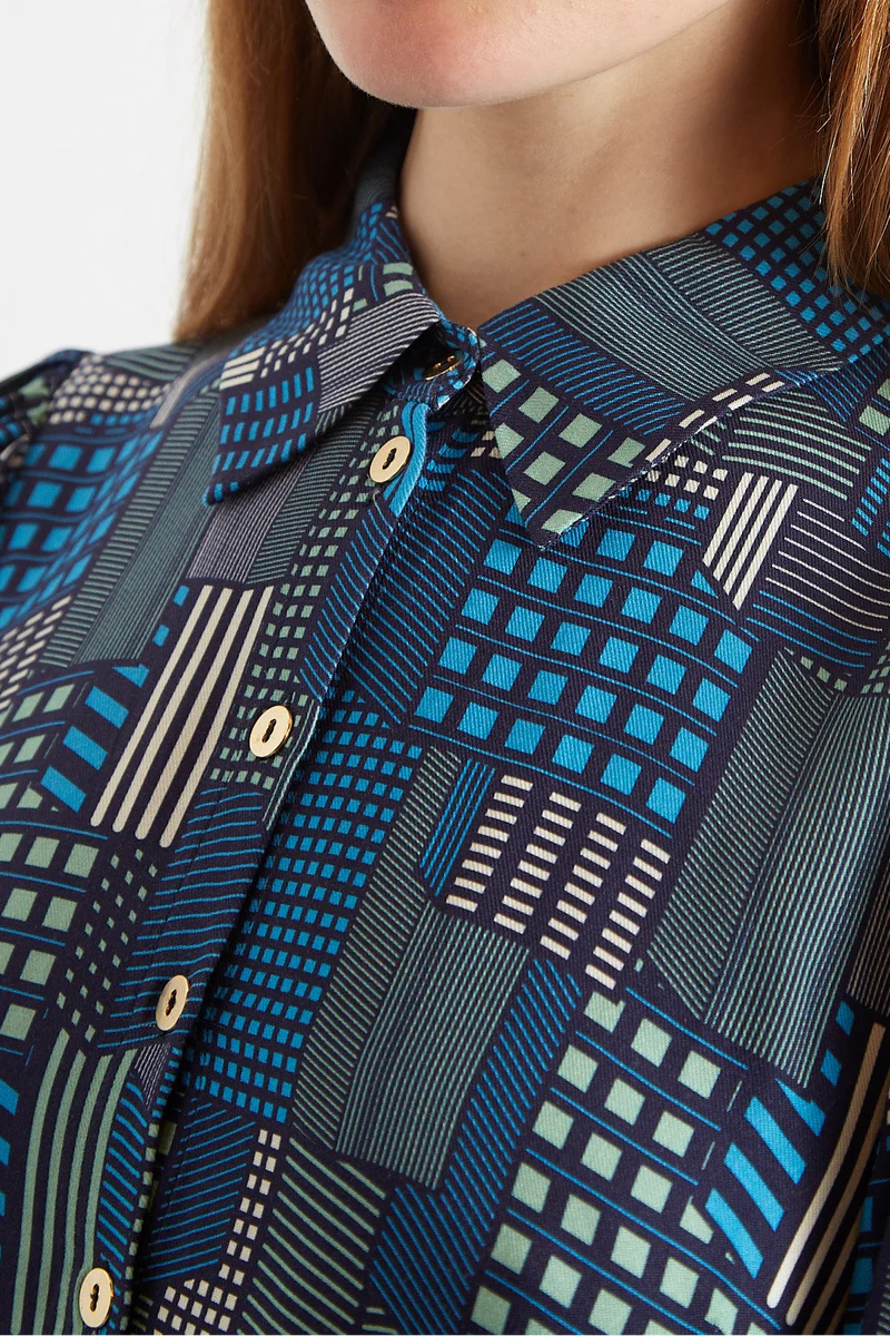 Louche London Melly Geo City Print Mini Shirt Dress