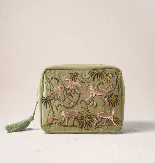 Elizabeth Scarlett Monkeys Wash Bag - Olive