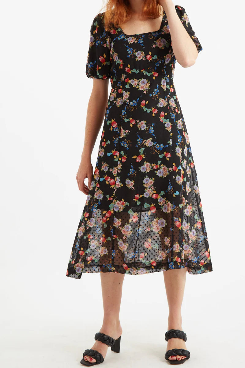 Louche London Nadine Carpathian Florals Print Midi Dress