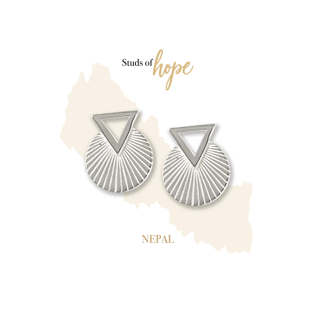 Vurchoo Silver Art Deco Stud Earrings - Nepal