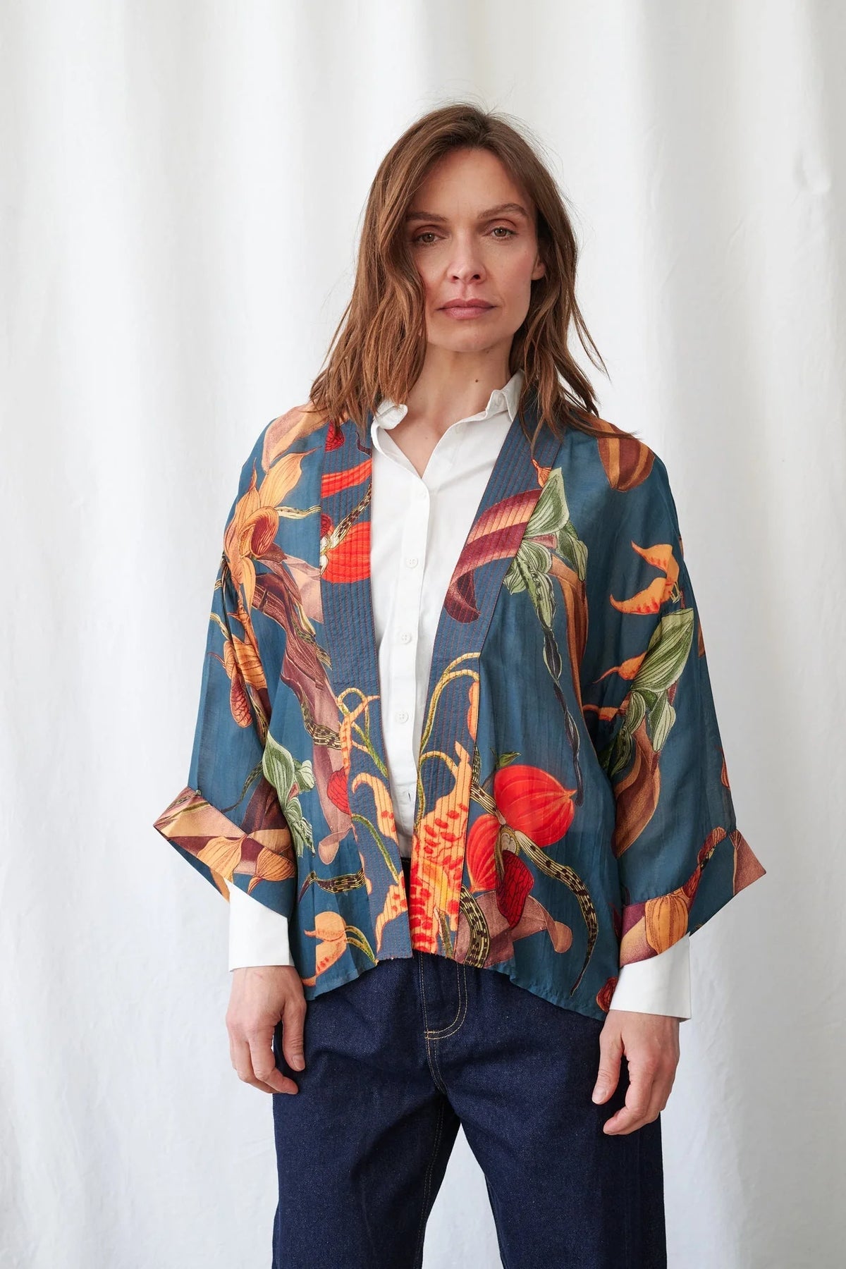 Orchid Teal Wool Kimono - One Hundred Stars