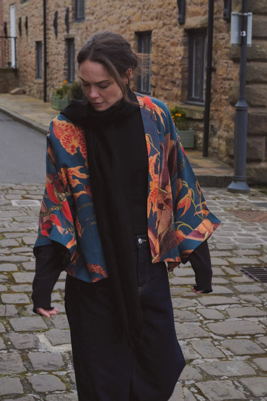Orchid Teal Wool Kimono - One Hundred Stars