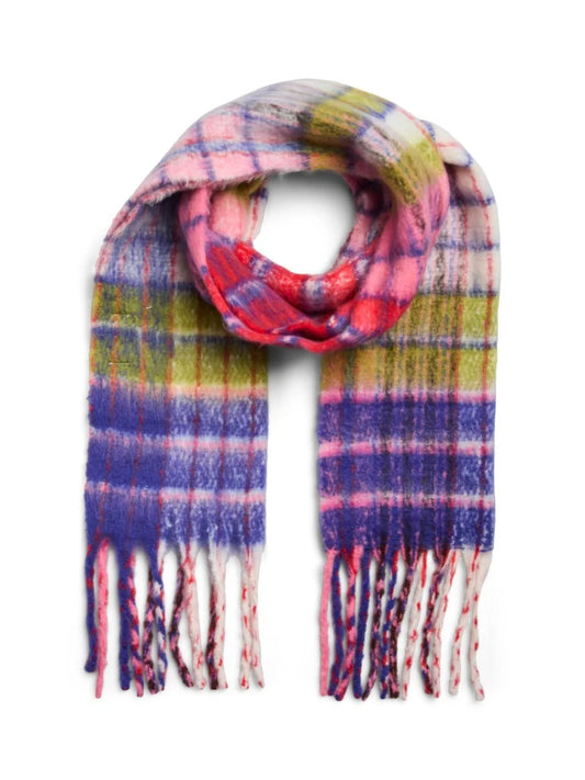 PIECES -  Long Checked Knit Scarf