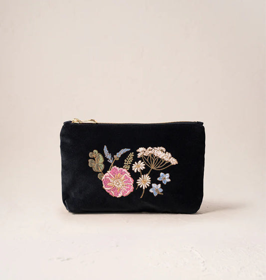 Elizabeth Scarlett Pressed Flowers Mini Pouch - Charcoal