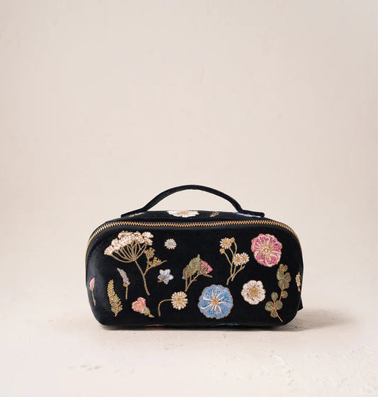 Elizabeth Scarlett Pressed Flowers Open Flat Makeup Bag - Charcoal