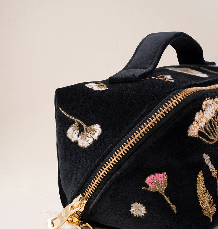 Elizabeth Scarlett Pressed Flowers Open Flat Makeup Bag - Charcoal