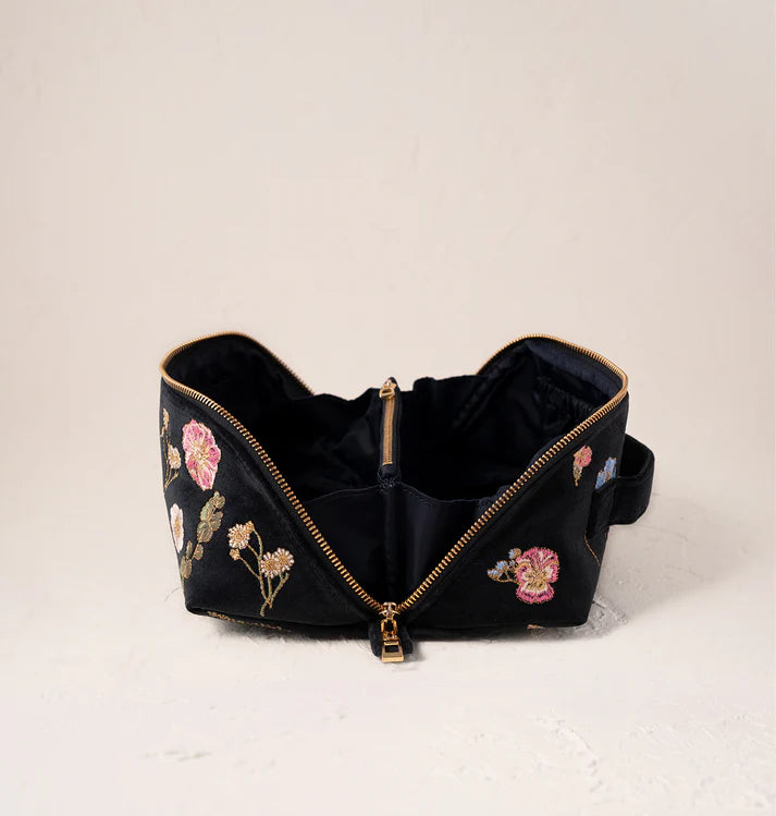 Elizabeth Scarlett Pressed Flowers Open Flat Makeup Bag - Charcoal