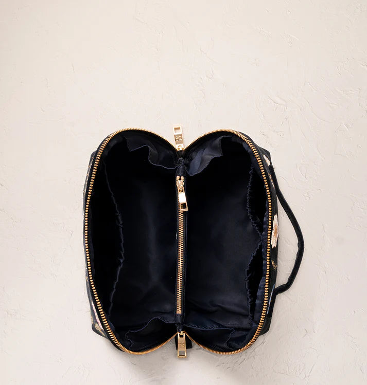 Elizabeth Scarlett Pressed Flowers Open Flat Makeup Bag - Charcoal