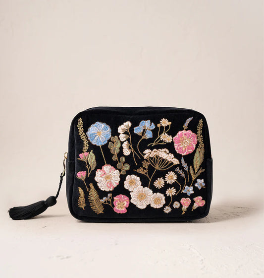 Elizabeth Scarlett Pressed Flowers Wash Bag - Charcoal