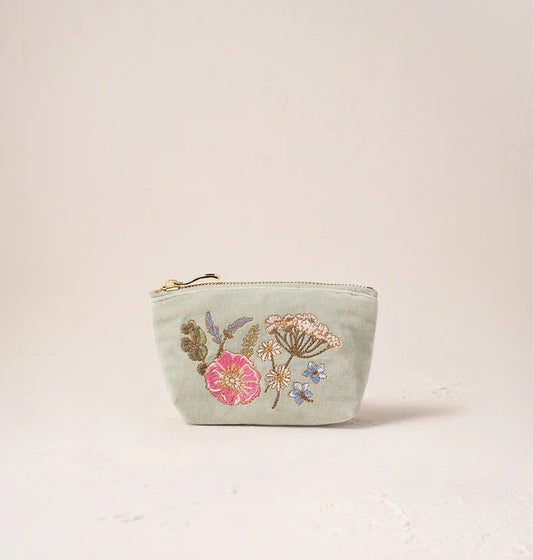 Elizabeth Scarlett Pressed Flowers Coin Purse - Sage